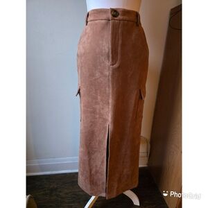 Hem & Thread Brown Faux SUEDE Pencil Skirt